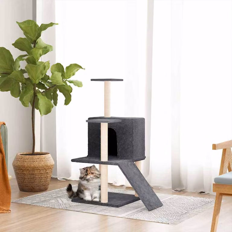 vidaXL Albero per Gatti con Tiragraffi in Sisal e Amaca, Grigio, Altezza: 82 cm