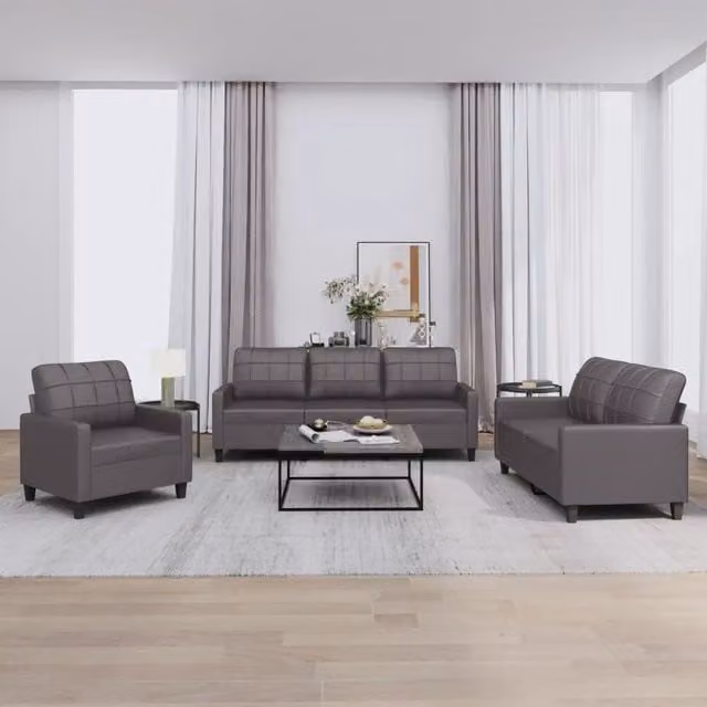 Set di Divani 3 pz con Cuscini Grigio in Similpelle 3201340