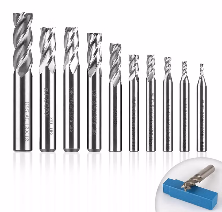 Solidchoice - Set di 10 frese a tazza - Acciaio rapido (HSS) a quattro taglienti - Set di frese per CNC - Albero cilindrico - Lavorazioni di precisione - Custodia in plastica resistente - Frese
