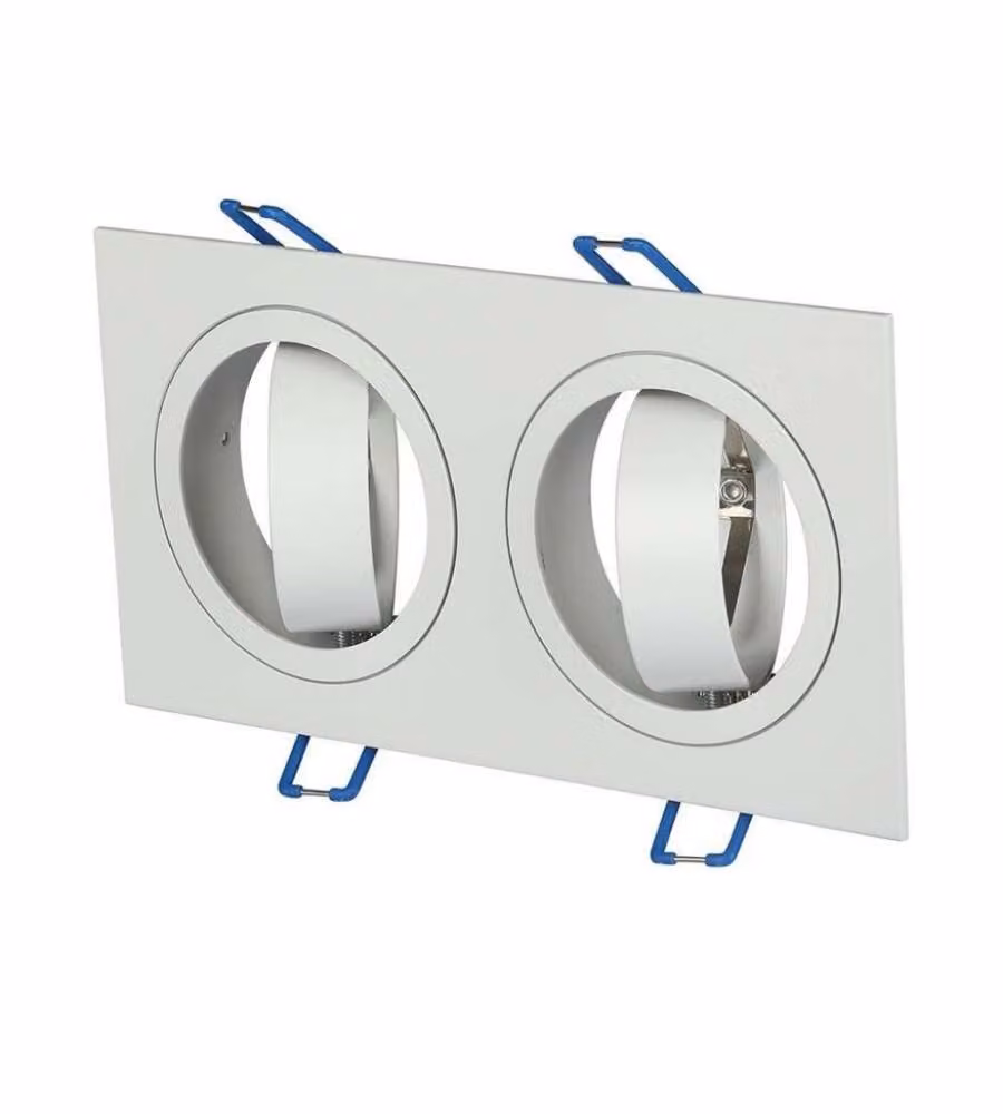Portafaretto LED da Incasso Quadrato 2xGU10 e GU5.3 (MR16) Corpo in Alluminio Bianco Orientabile