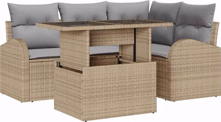 Set Divano da Giardino con cuscino 5 pcs Beige polyrattan