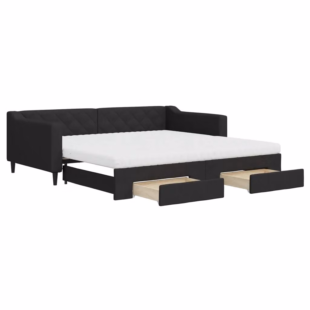 Divano Letto Estraibile con Cassetta vidaXL in Tessuto Nero L/P/H: 223 x 110 x 67 cm – 2