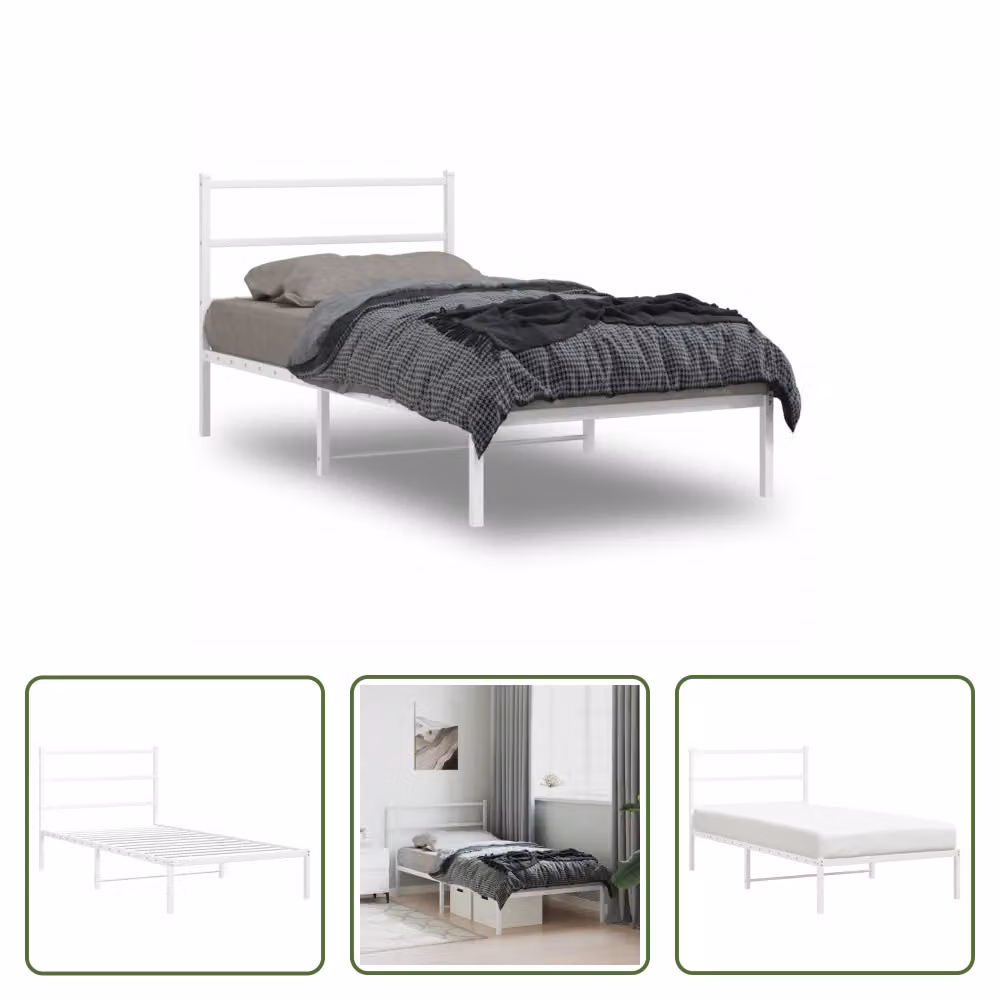 The Living Store Struttura letto con testiera in metallo bianco 100x200 cm