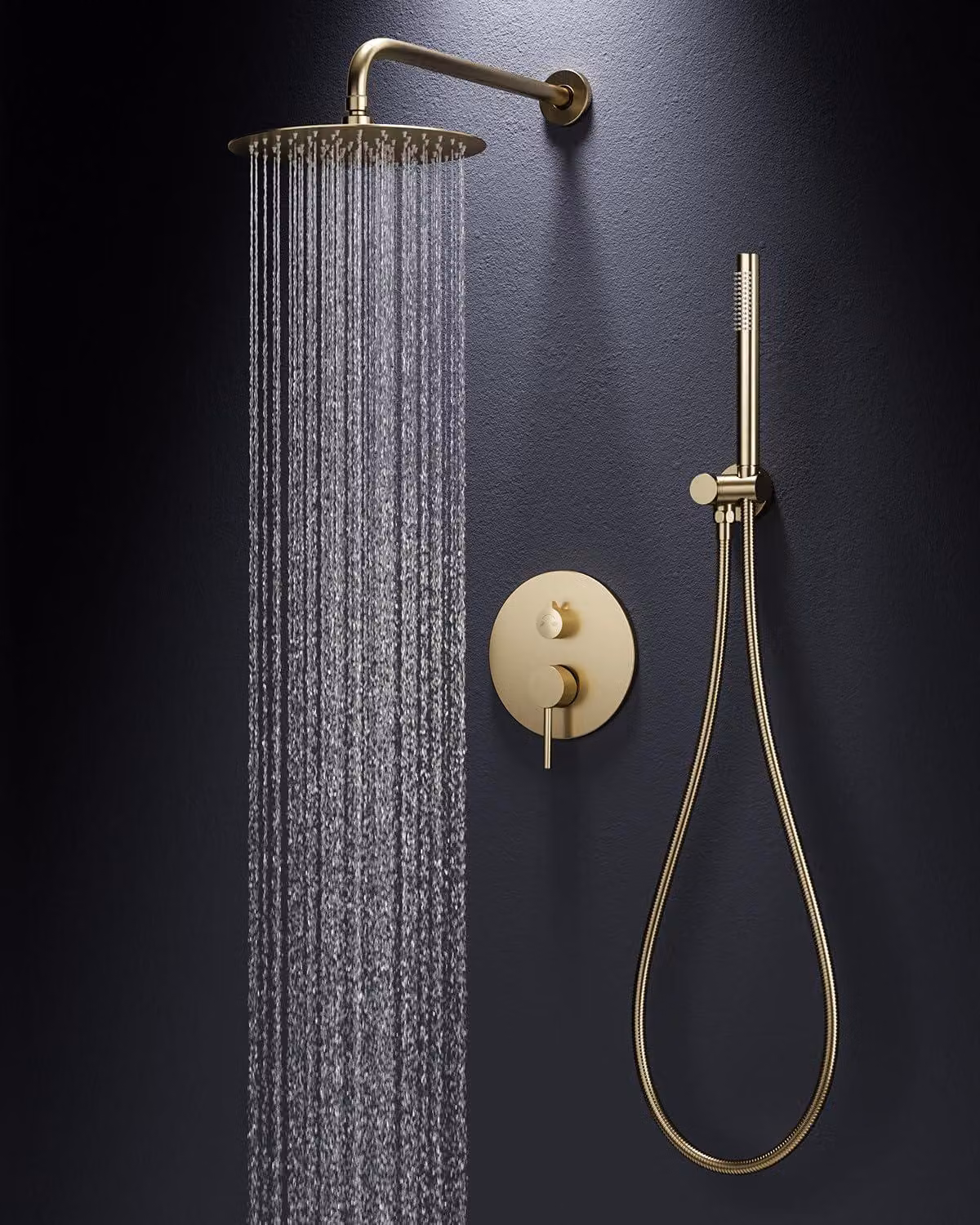 Colonna doccia da incasso, finitura dorata, 250 mm. Include soffione a pioggia, doccetta manuale, realizzata in ottone