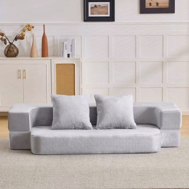 Divano letto moderno - Zephmum - Trasformabile, doppio uso, trasportabile, colore grigio chiaro