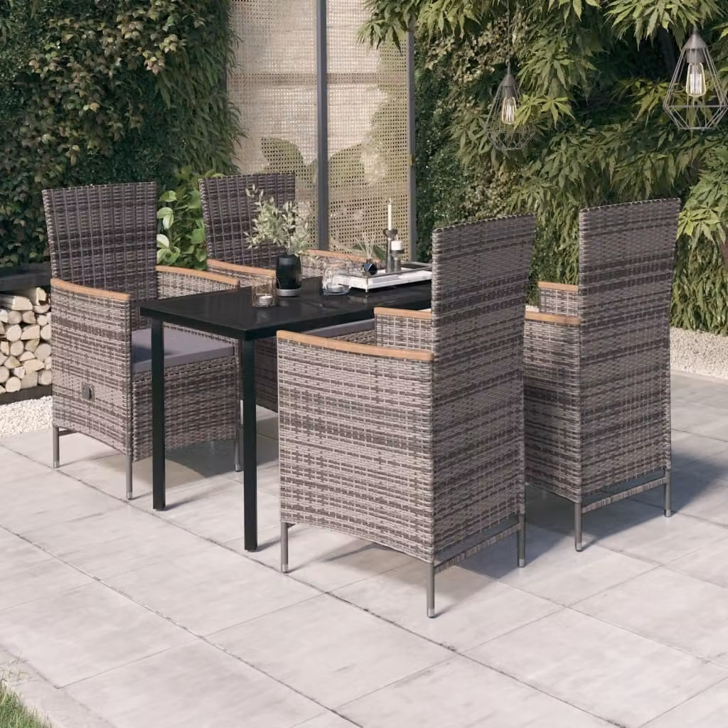 The Living Store Set da pranzo da giardino 5 pezzi con cuscini grigio