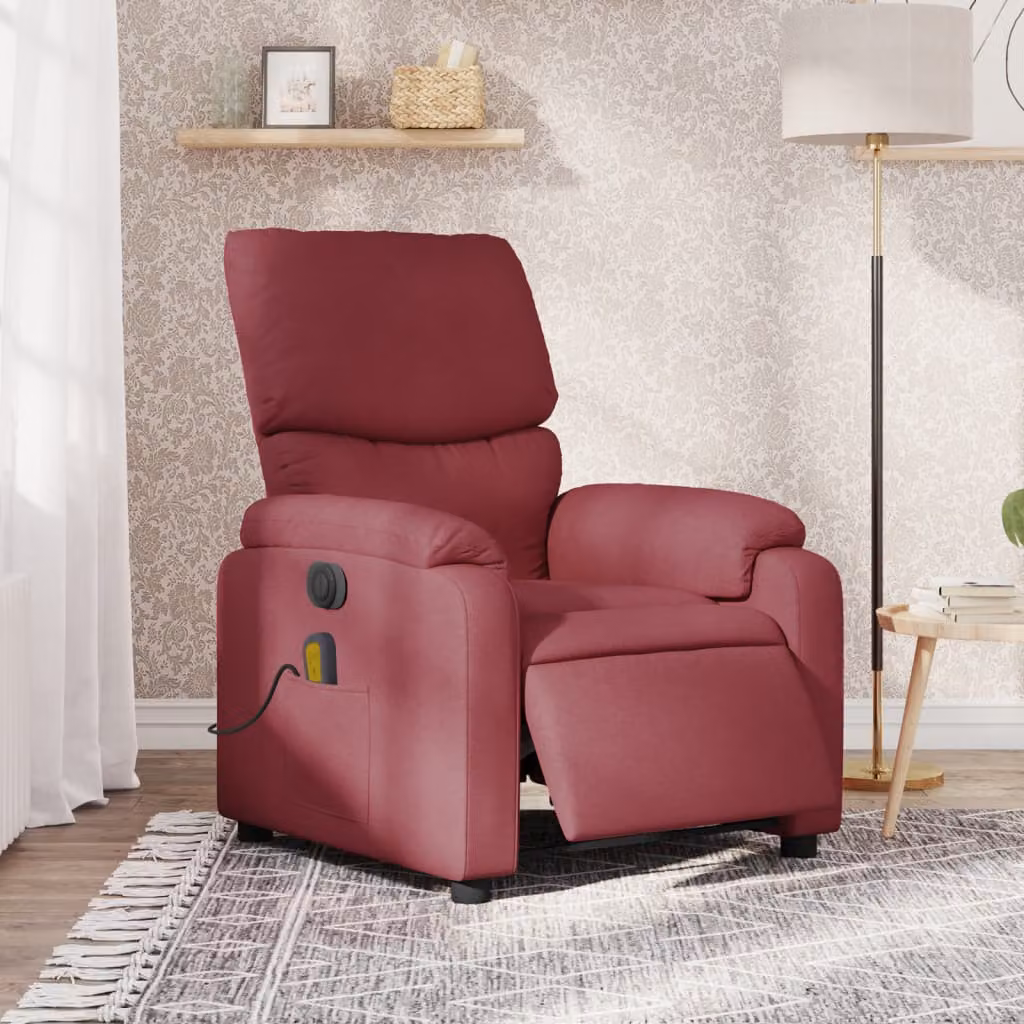 vidaXL Poltrona Massaggiante Reclinabile Elettrica in Tessuto Rosso – 1