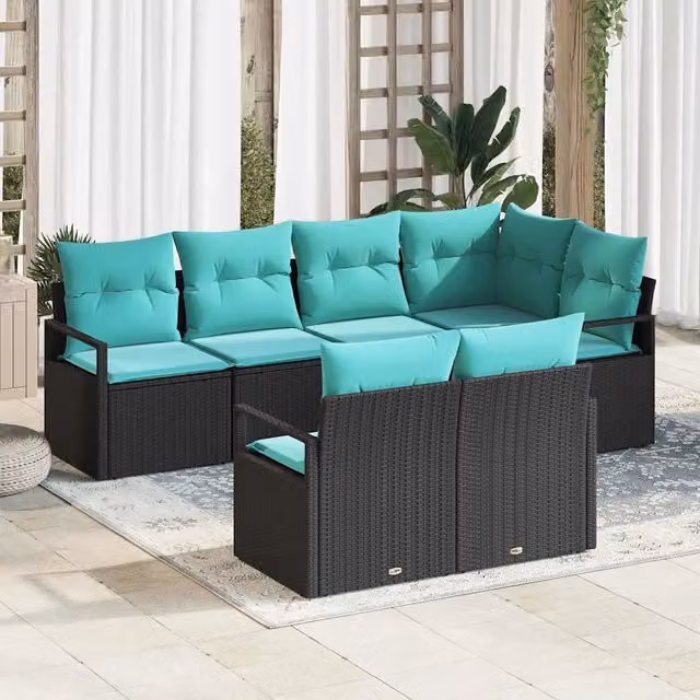Set di divani 7 pz Nero polyrattan 3346426