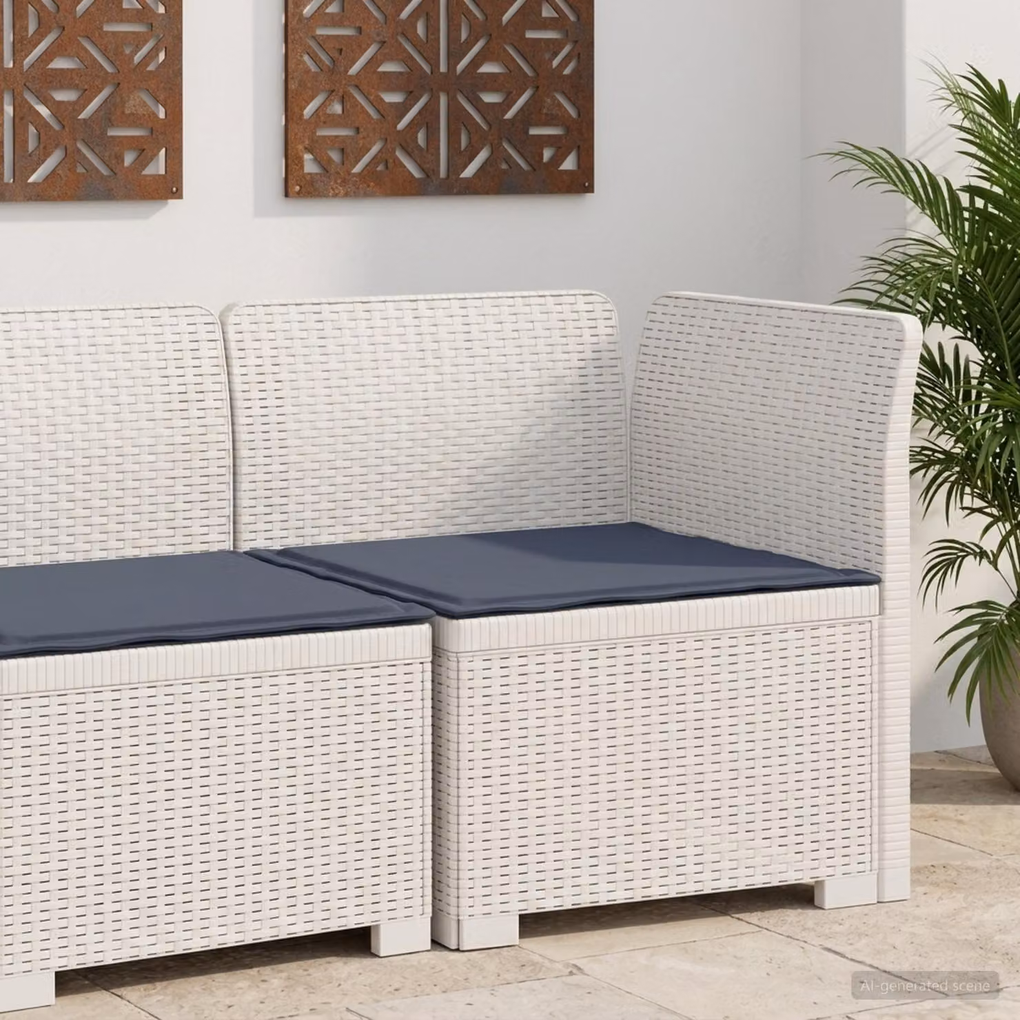 Divano da giardino singolo vidaXL con cuscino in aspetto rattan bianco e grigio