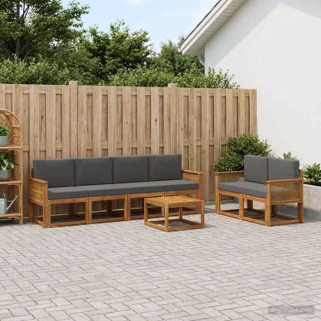 Set di divani da esterno vidaXL 7 pezzi in legno di acacia con cuscini, colore antracite e marrone