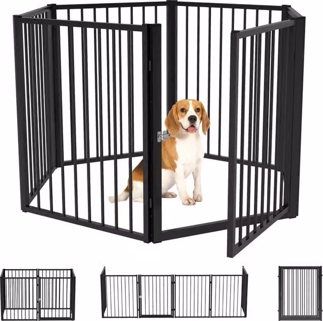 Recinto per cani con porta ¨C Zephmum ¨C 6 pannelli pieghevole in metallo nero