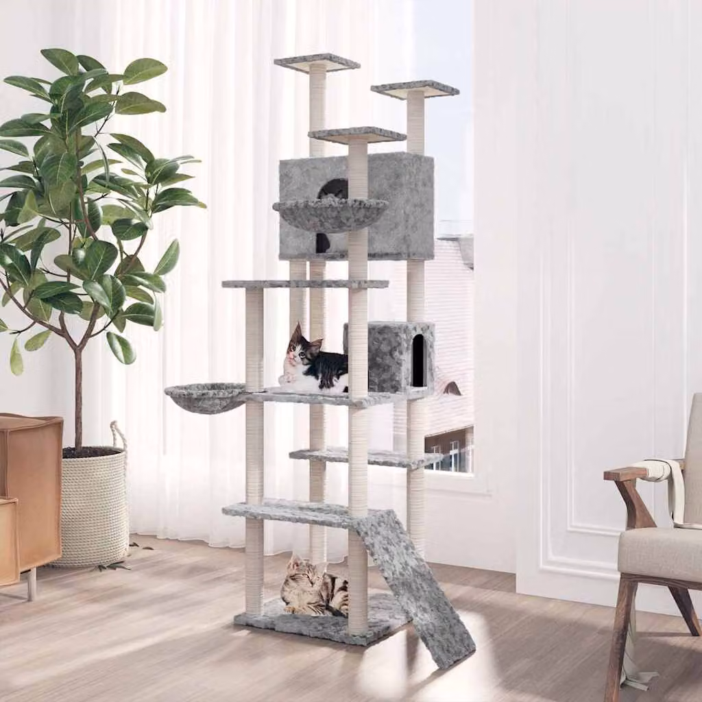 vidaXL Albero per Gatti con Tiragraffi in Sisal Grigio Altezza: 191 cm