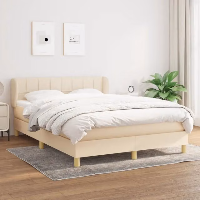 Letto Ibrido vidaXL con Giroletto a Molle e Materasso in Tessuto Beige e Bianco L/P: 140 x 200 cm