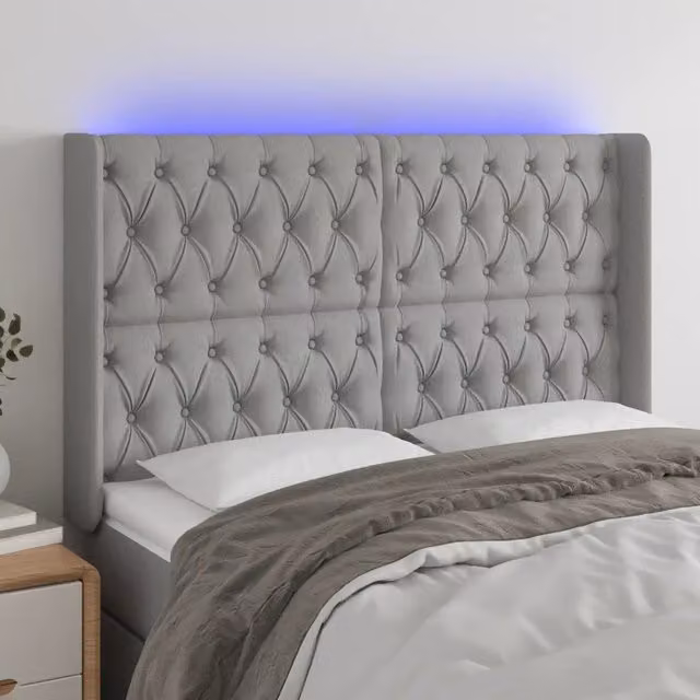 Testiera con LED e porta USB vidaXL in tessuto grigio, L: 163 cm, P: 16 cm, H: 118-128 cm