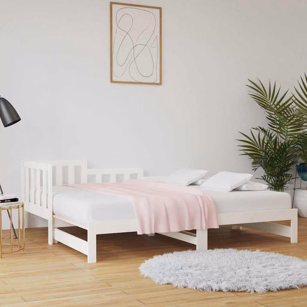 vidaXL Dormeuse Estraibile Bianca in Legno Massello di Pino L/P/H: 193.5 x 90 x 69.5 cm – 1