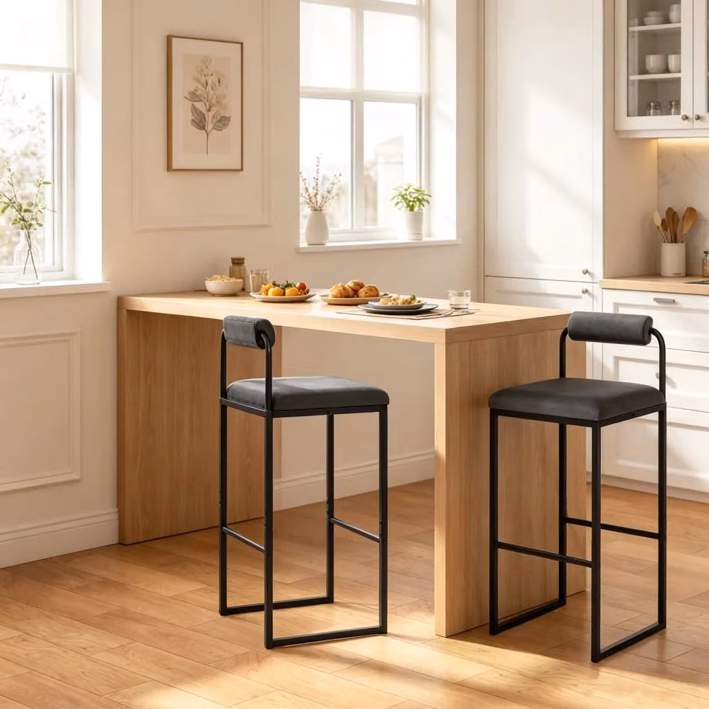 Set di 2 sgabelli da bar MIVRAY con schienale in velluto grigio scuro e struttura in metallo con poggiapiedi – 2