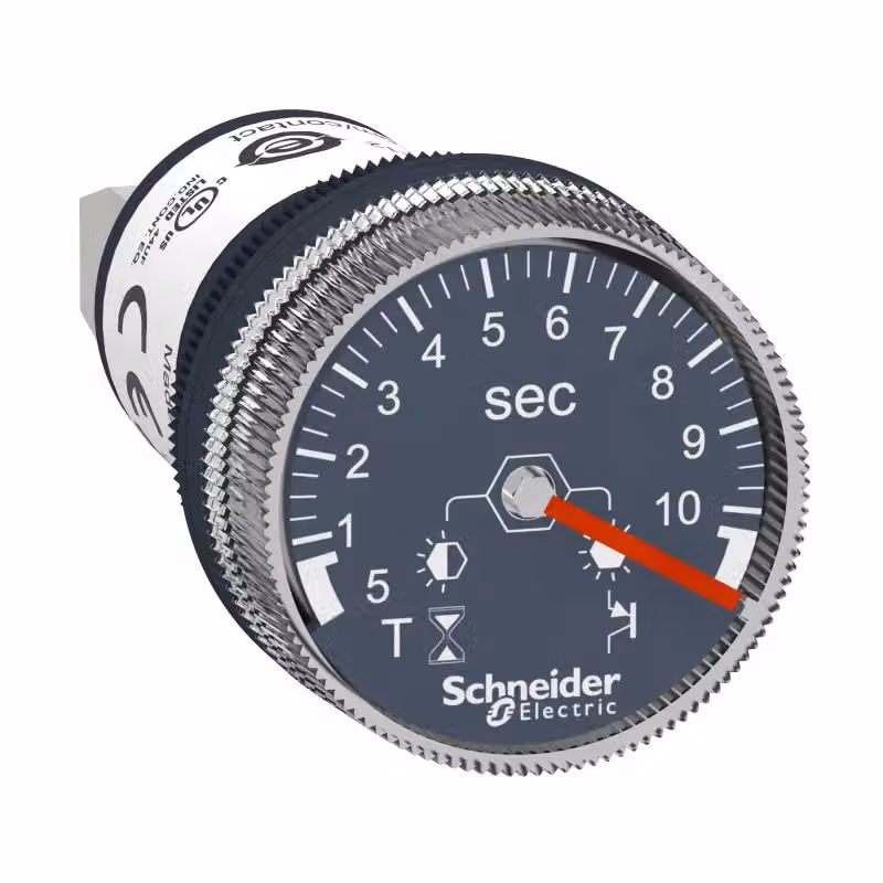 Timer Schneider Electric, relè temporizzato per montaggio frontale, Harmony XB5, plastica, 22 mm, da 0,5 s a 10 s, 24 V CC XB5DTB22