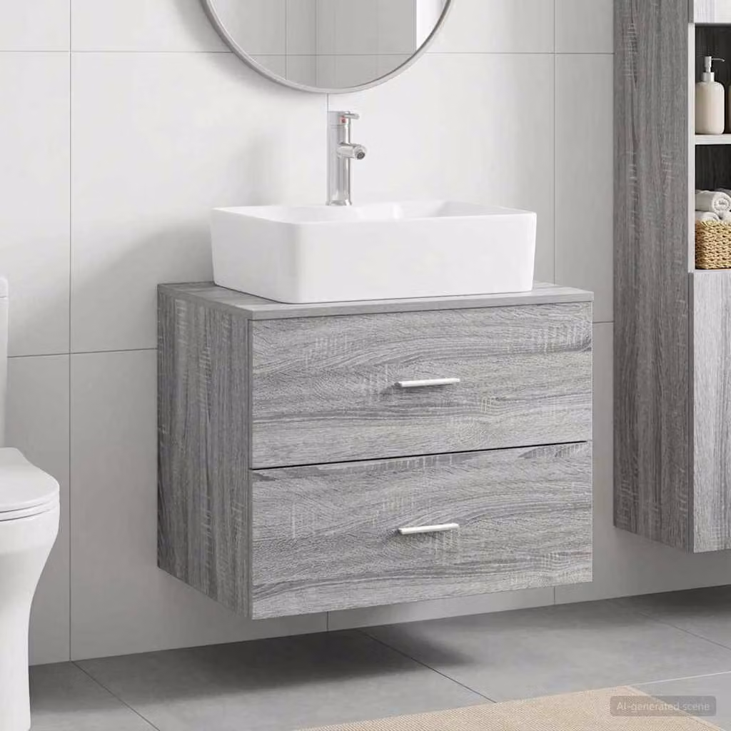 Set di mobili per il bagno vidaXL moderno in legno ingegnerizzato grigio opaco, sospeso