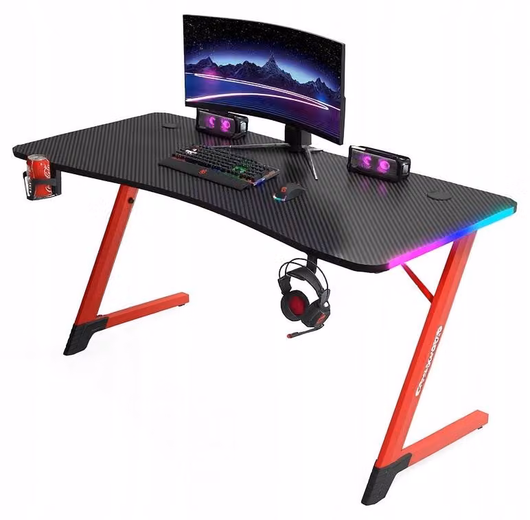 Tavolo da gaming - Tavolo per computer 120x60x75 cm - Scrivania rossa - Mobili da gaming - Tavolo con illuminazione a LED
