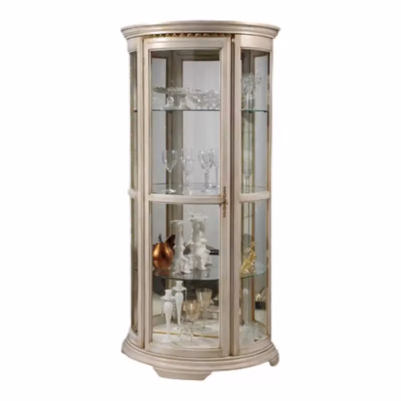 Vetrina classica con vetro curvo e ante in vetro in legno bianco anticato Mobili 2G L/P/H: 98 x 49 x 200 cm – 2