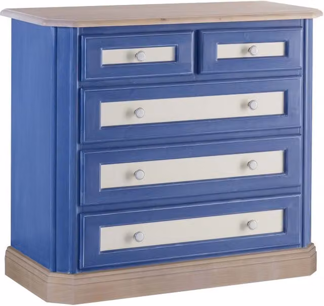 Comò con 5 cassetti in legno di abete Mobili 2G blu e miele L: 102 cm, P: 48 cm, H: 90 cm – 1