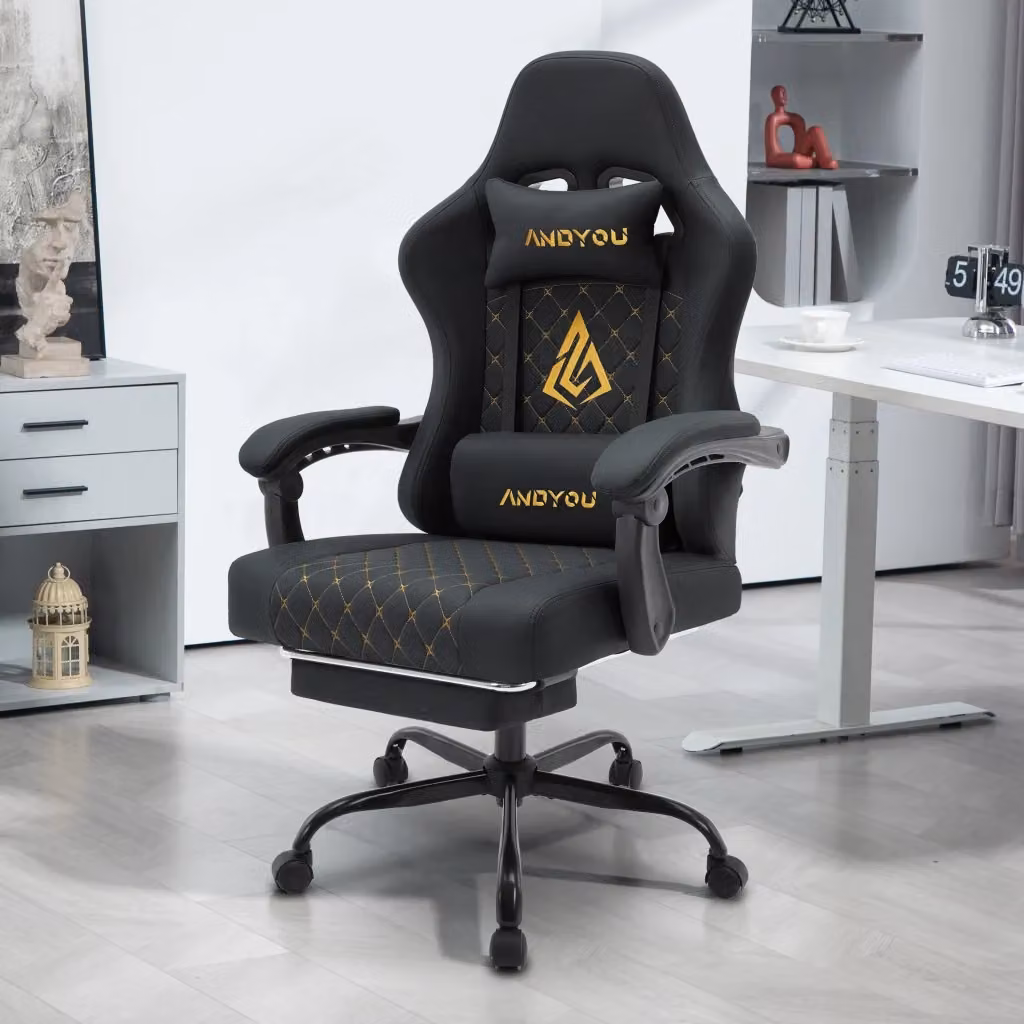 Sedia da Gaming ANDYOU Ergonomica in Pelle PU Nero con Braccioli e Poggiatesta Regolabile per Ufficio e Casa – 2