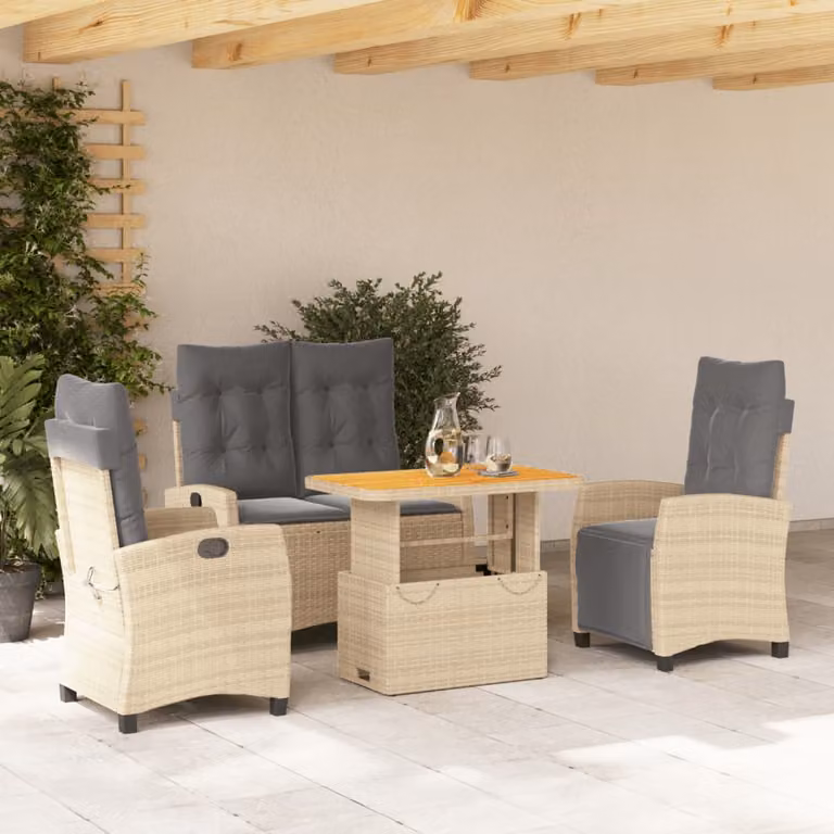 Set da Pranzo da Giardino vidaXL in Legno di Acacia Oliato con 4 Sedute e Cuscini Beige