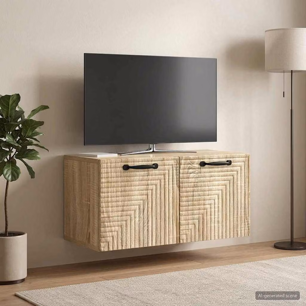 vidaXL Mobile Porta TV da Muro Moderno in Rovere Sonoma, Marrone, L: 59,5 cm, P: 31 cm, H: 30 cm