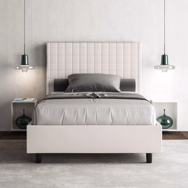 Letto imbottito Sunny Ityhome in similpelle bianco, senza rete, L/P/H: 145 x 210 x 122 cm – 1