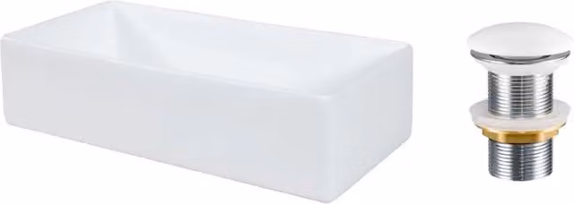 Lavabo rettangolare da appoggio 45x22 cm bianco lucido con piletta click clack