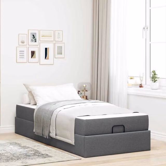 Letto con struttura imbottita e materasso vidaXL in tessuto grigio con cassetti L 80 x P 200 cm, H 43.5 cm – 1