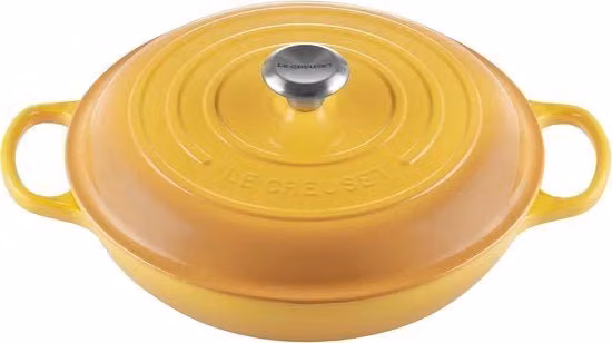 Padella da portata Le Creuset in ghisa smaltata gialla con coperchio, diametro: 30 cm, capacità: 3,2 l