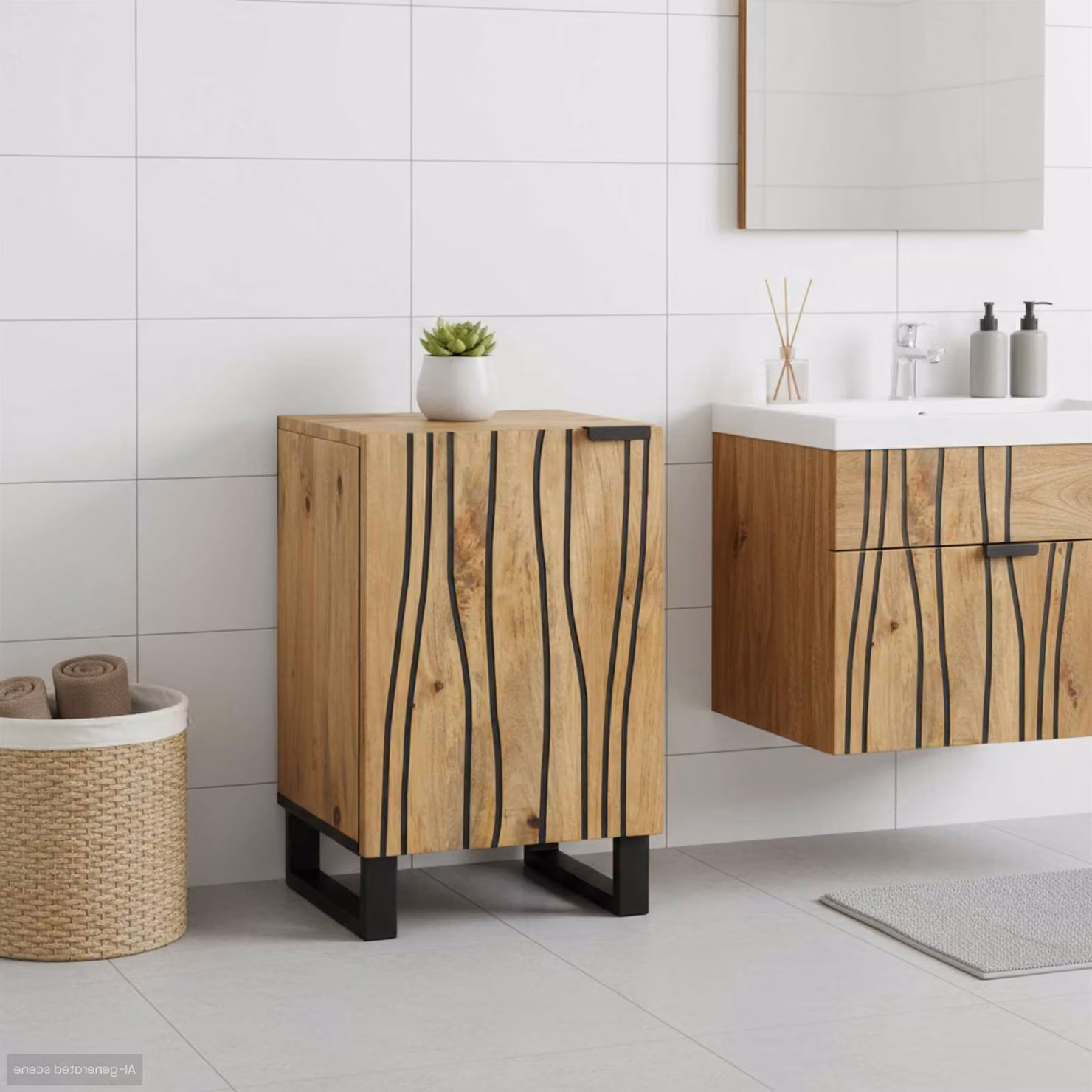 Armadio per lavabo da bagno moderno vidaXL in legno e metallo marrone L: 38 cm, P: 33 cm, H: 58 cm