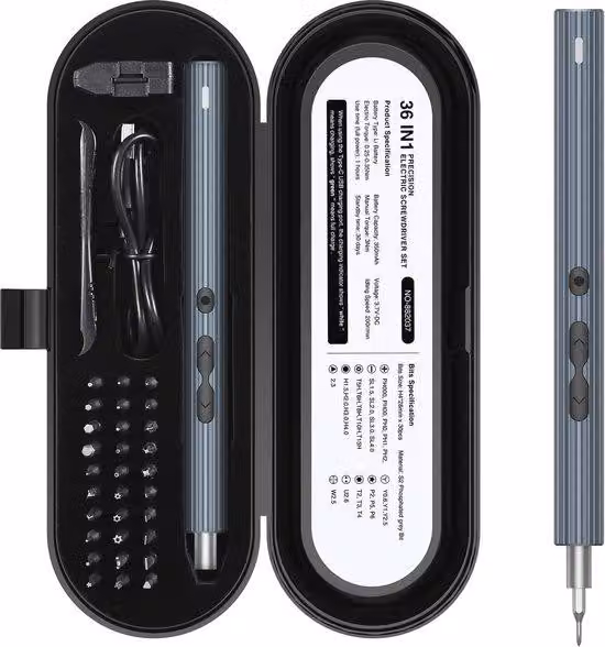 Mini cacciavite elettrico 36 in 1 con punte di precisione e illuminazione a LED