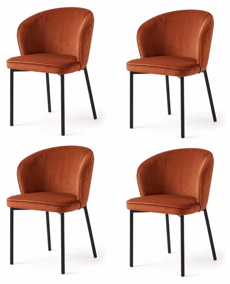 Set di 4 eleganti sedie da pranzo, colore arancione terracotta, rivestimento in tessuto