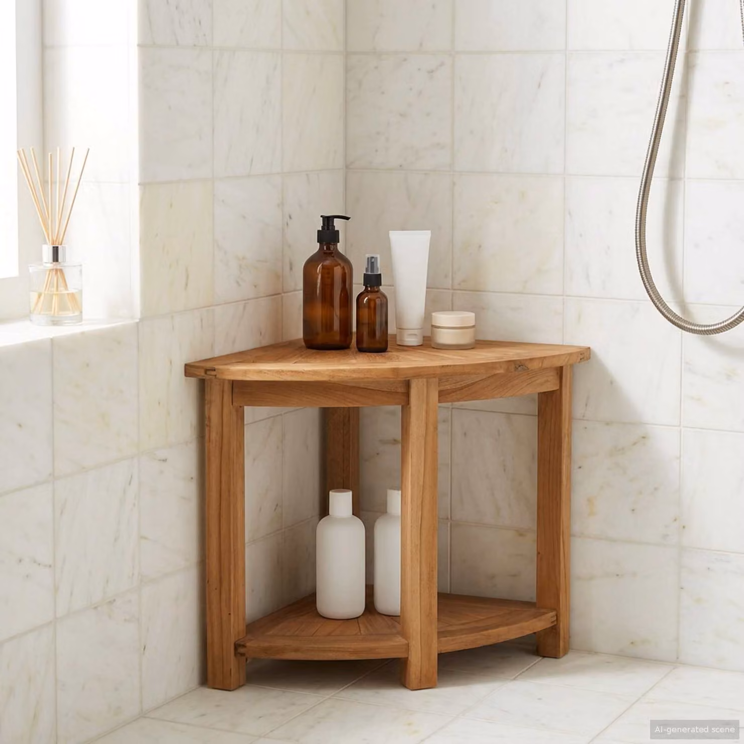 vidaXL Tavolo Laterale da Bagno in Legno di Teak Naturale L/P/H: 45 x 45 x 46 cm