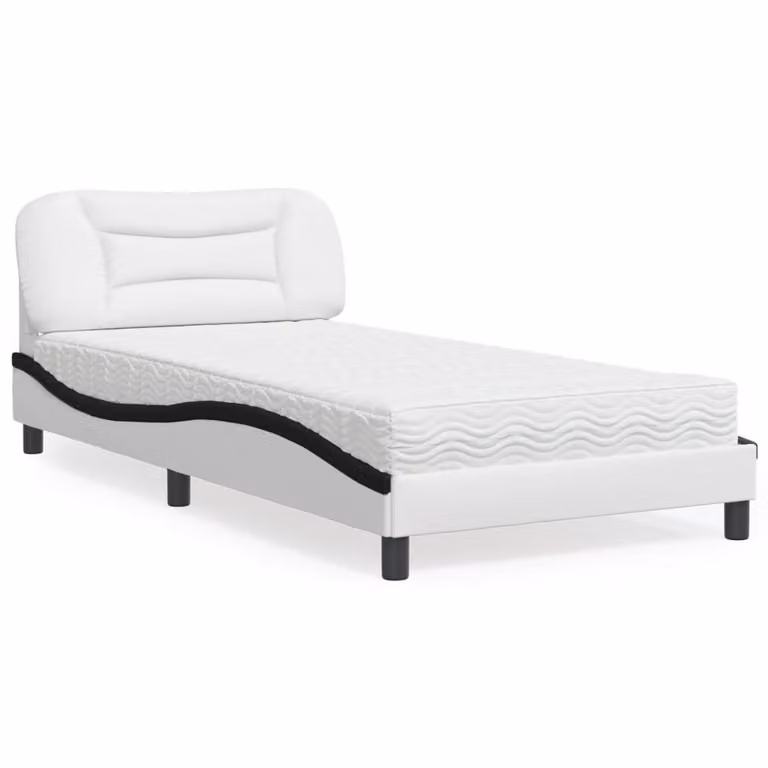 Letto con Materasso Hvar vidaXL in Similpelle Bianco e Nero L/P/H: 218 x 105 x 100 cm