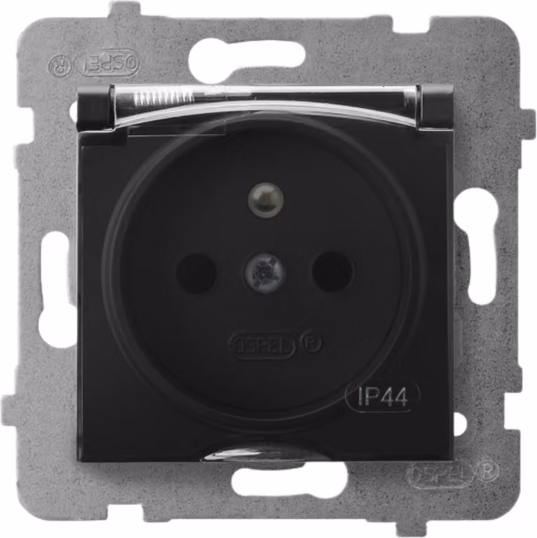 OSPEL Presa di corrente ad incasso IP-44 Nero metallizzato Smoke flap GPH-1UZ/M/33/D