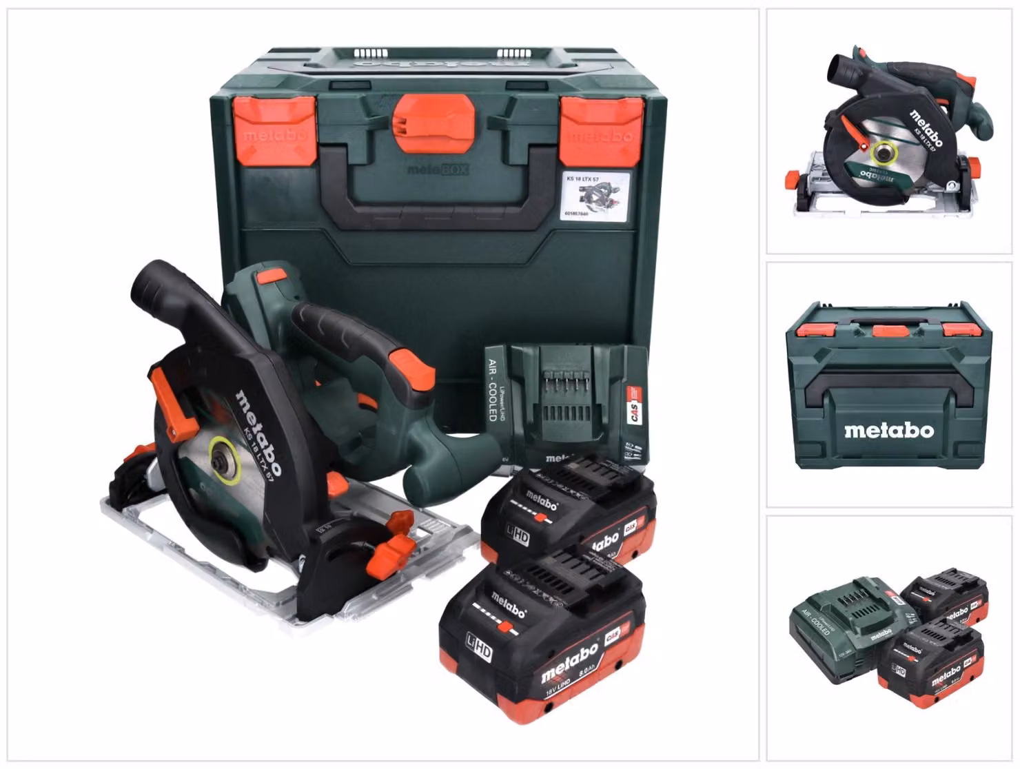 Metabo KS 18 LTX 57 Sega circolare a batteria 18V / 165 x 20 mm + 2x Batterie 8,0Ah + Caricabatterie + Valigetta MetaLoc ( 601857810 )