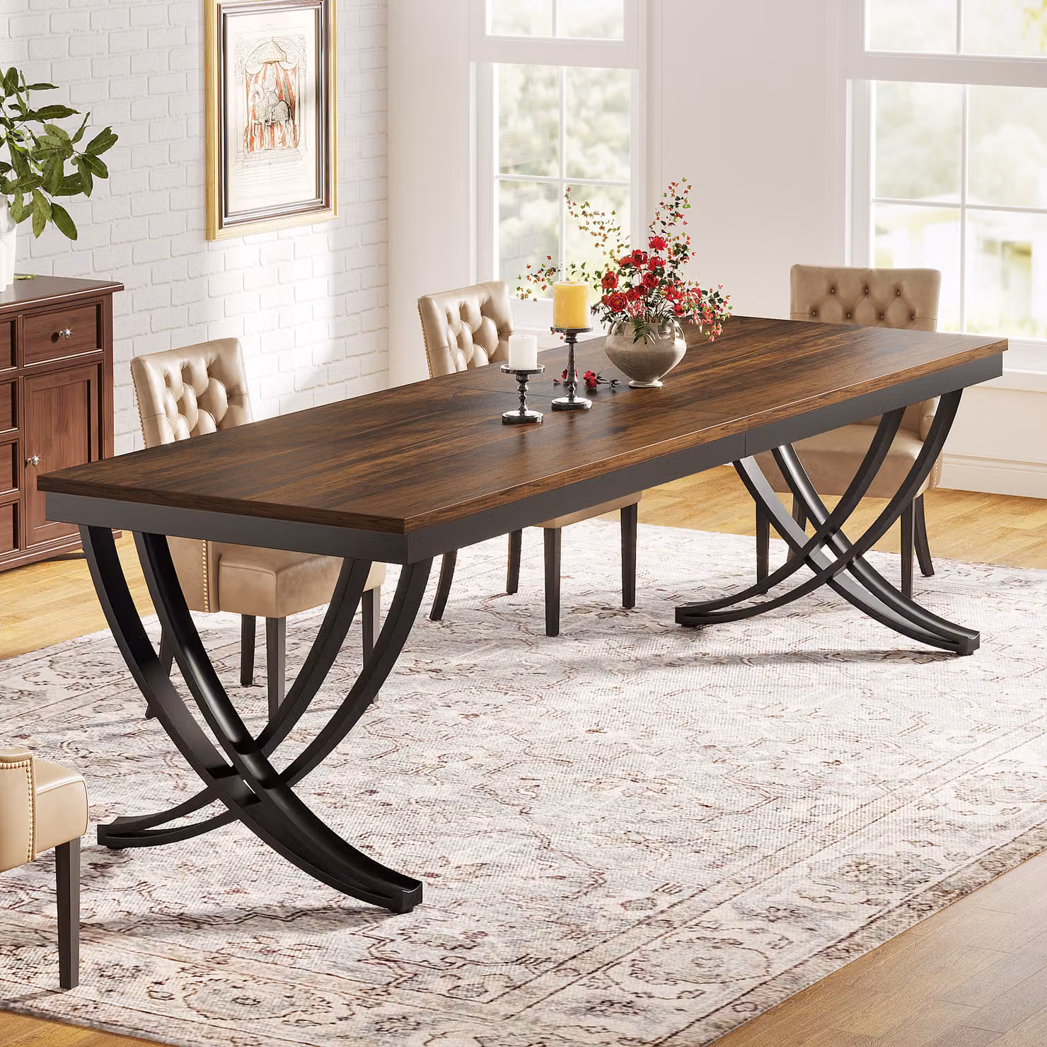 Tavolo da pranzo rettangolare Tribesigns per 6-8 persone, tavolo in legno stile country da 200 cm con robuste gambe in metallo e piano in legno (solo tavolo)