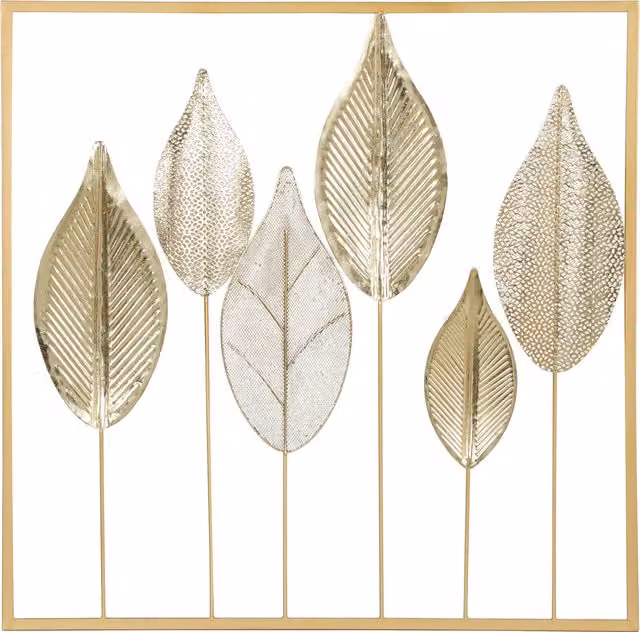 Decorazione da parete in metallo HOMCOM con design a foglia in stile moderno, colore oro
