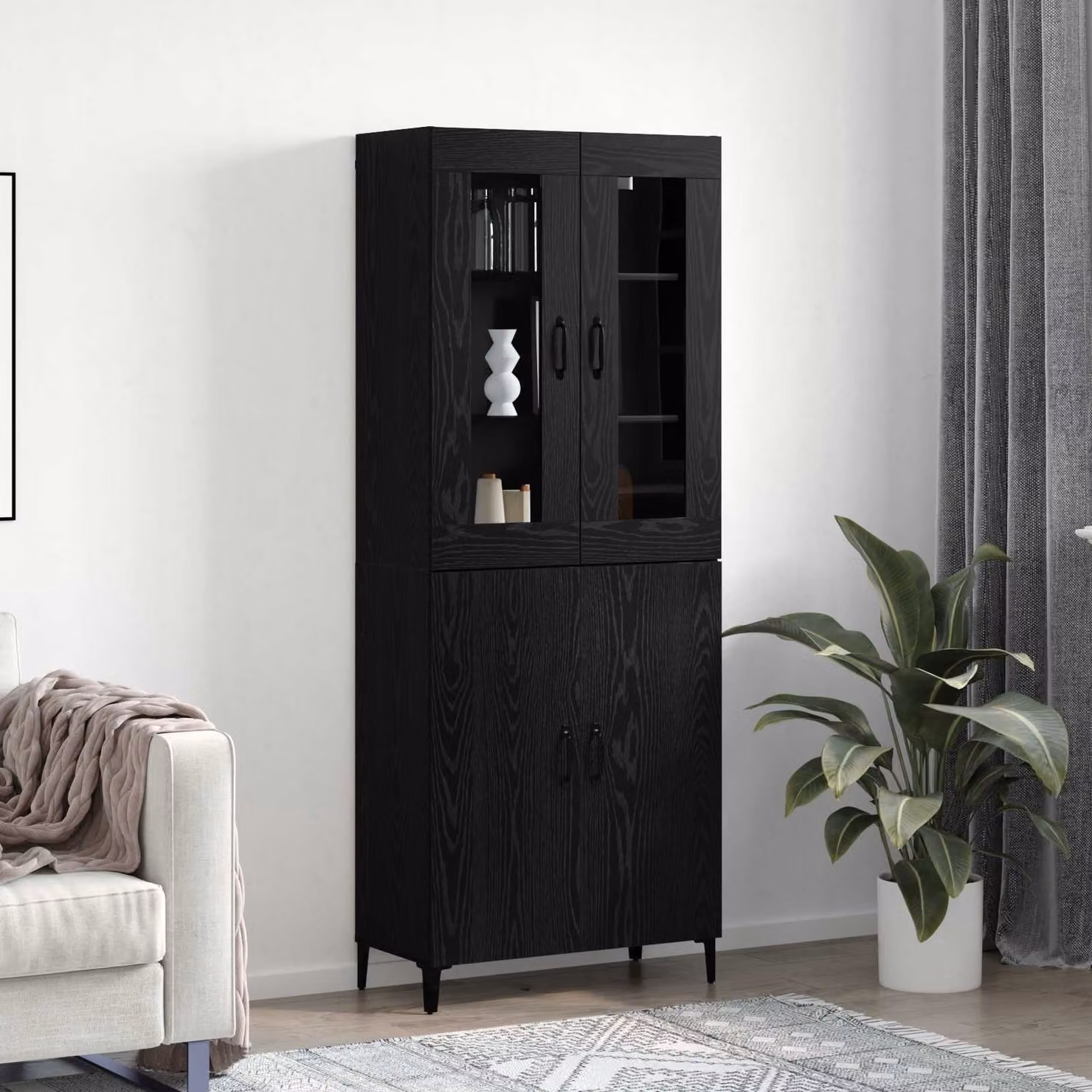Set di 2 credenze moderne vidaXL in rovere e nero, L: 69,5 cm, P: 34 cm, H: 180 cm – 1
