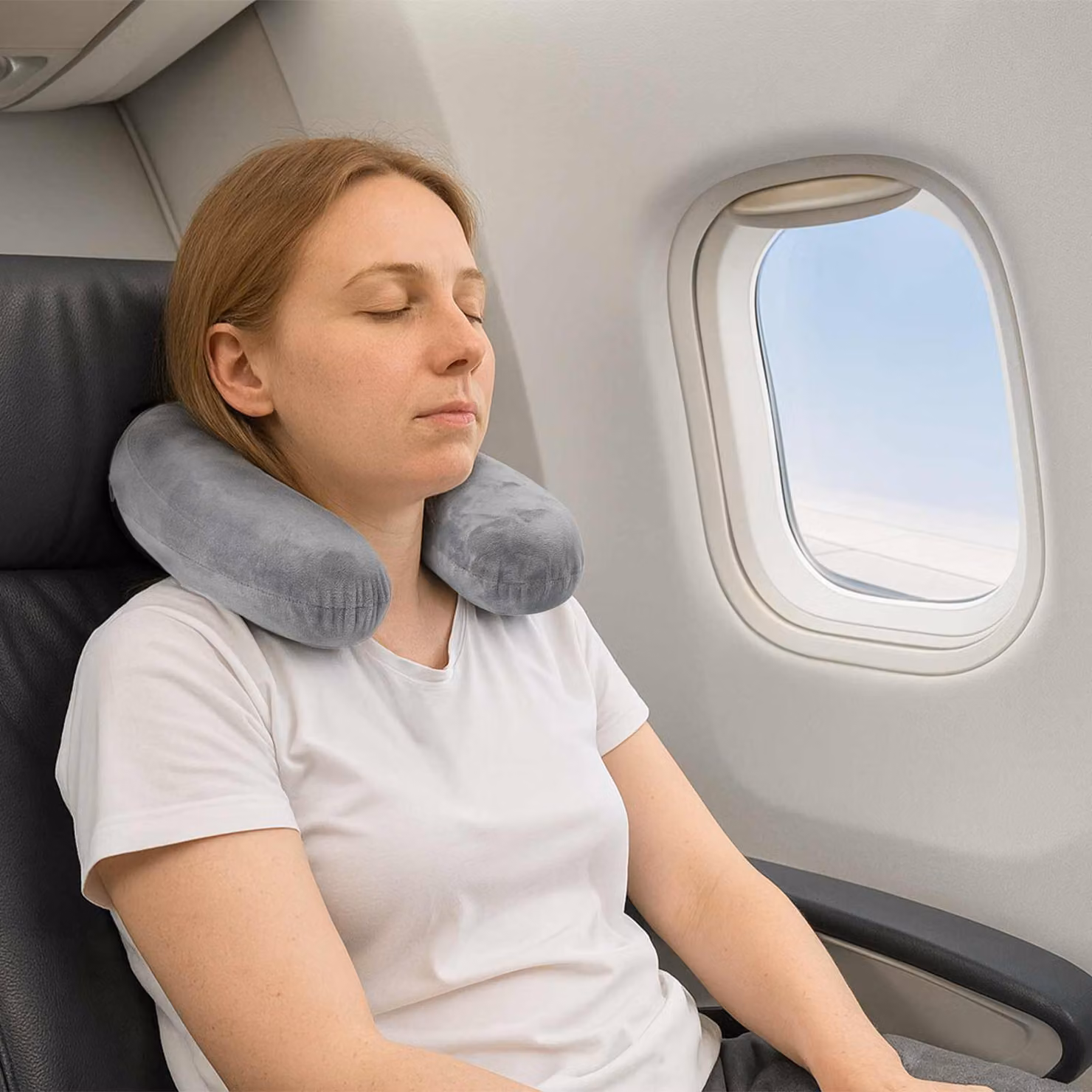 Cuscino da viaggio per il collo vidaXL in memory foam grigio con rivestimento in velluto traspirante e lavabile in lavatrice