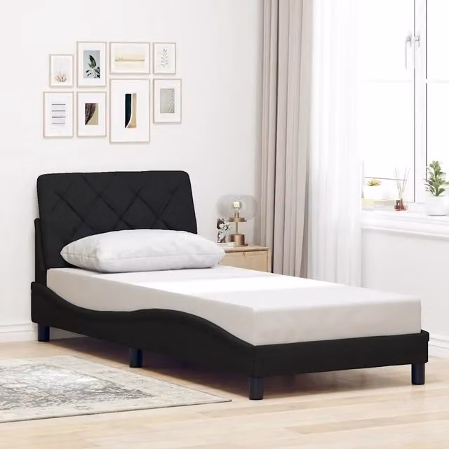 Struttura Letto Giroletto Design Mania Nero con Rivestimento in Tessuto L/P/H: 80 x 200 cm