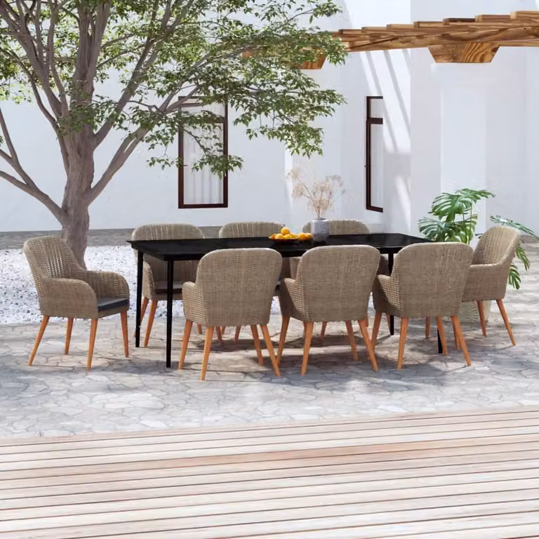 The Living Store Set da pranzo da giardino 9 pezzi con cuscini Brown