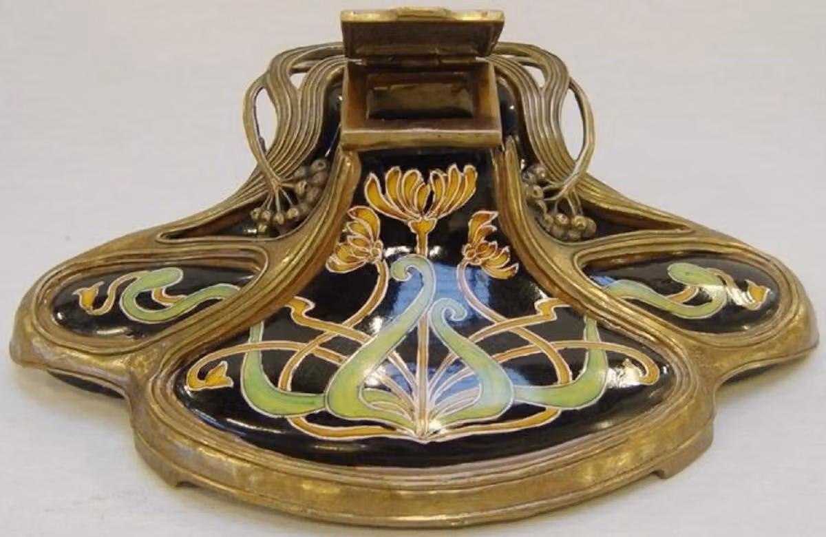 Casa Padrino Calamaio Art Nouveau multicolore / ottone h. 8 cm - Accessori per la decorazione della scrivania