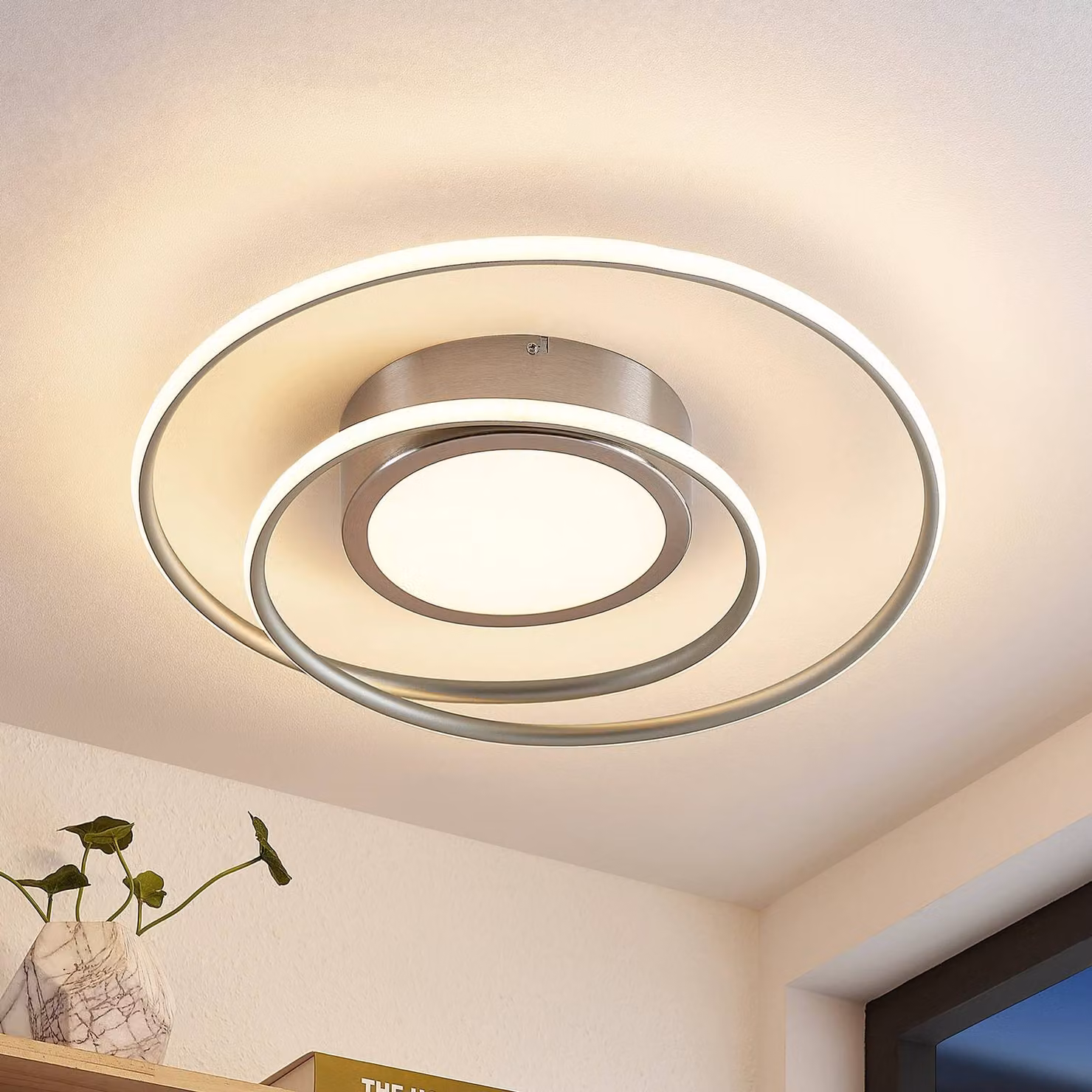 Plafoniera a LED Bovia Lindby, dimmerabile, Alluminio / Grigio / Zincato, Soggiorno / Sala da pranzo, Alluminio, Moderno, Plafoniera LED