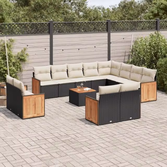 Set di Divani da Giardino VIDAXL a Forma di U in Polyrattan Nero con 13 Pezzi e Cuscini