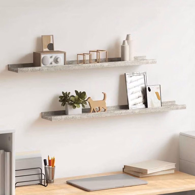 Set di 2 mensole da parete vidaXL in stile moderno, colore grigio, L: 80 cm, P: 9 cm, H: 3 cm