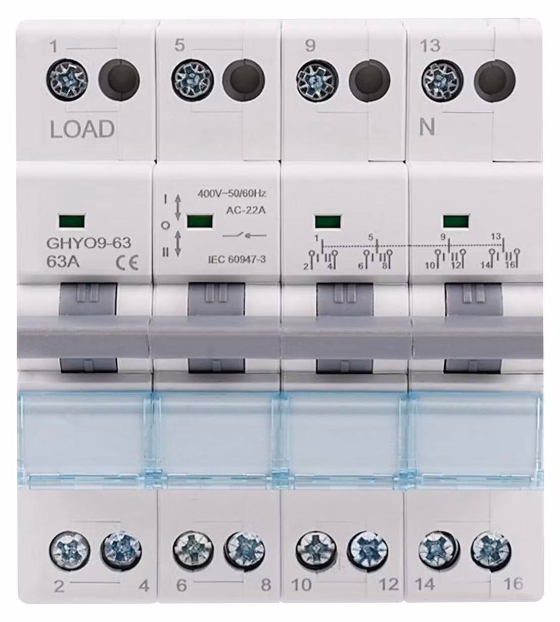 Interruttore manuale a 4 poli, 400 VAC, 63 A